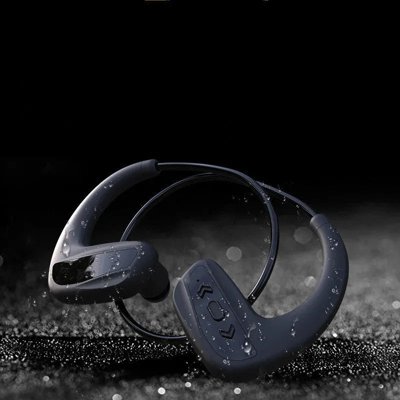 Black and red waterproof Bluetooth swimming headset with head-mounted design for sports use