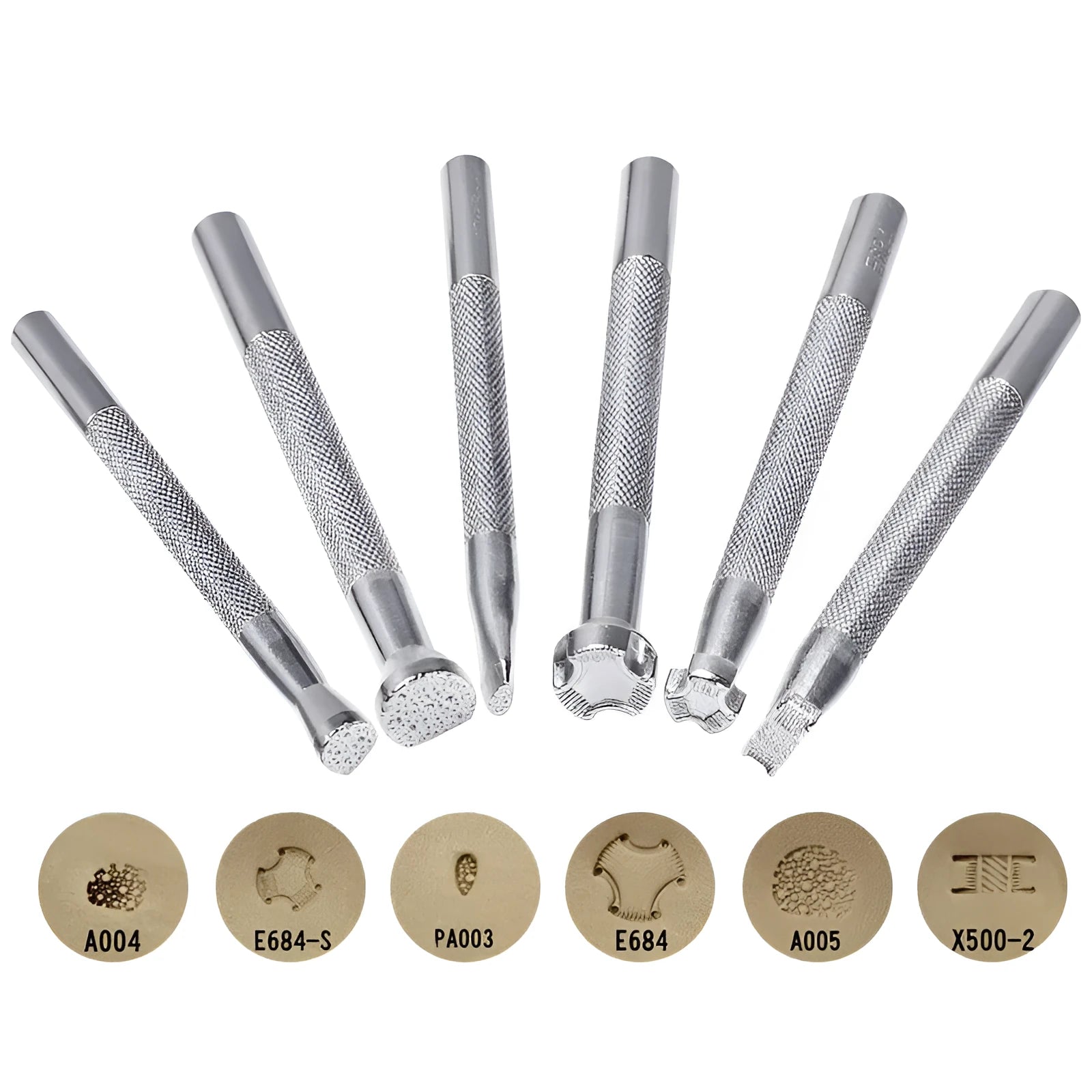 Set of 6 alloy leather carving printing sticks models A004 E684-S PA003 E684 A005 X500-2