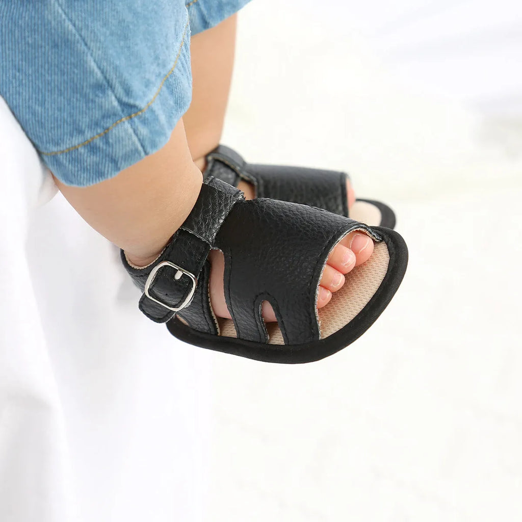 Synthetic leather toddler baby sandals summer breathable non-slip plain pattern