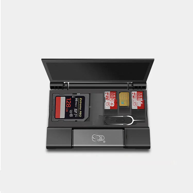 C350D grey card reader and storage box for SD, TF, CF, MS PRO and SDHC cards with USB 2.0 interface