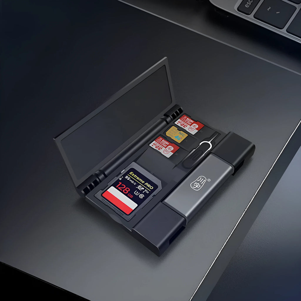 C350D grey card reader and storage box for SD, TF, CF, MS PRO and SDHC cards with USB 2.0 interface