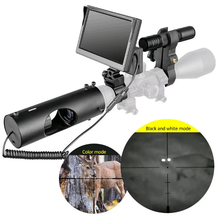 Black digital night vision goggles with 5-inch LCD screen and adjustable objective lens
