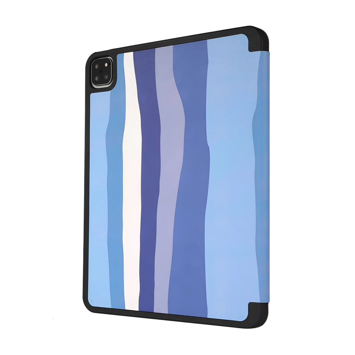 Tri-fold flip tablet case with pen slot for iPad, PU and TPU cover, blue green pink red