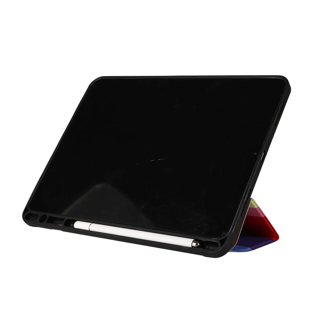 Tri-fold flip tablet case with pen slot for iPad, PU and TPU cover, blue green pink red