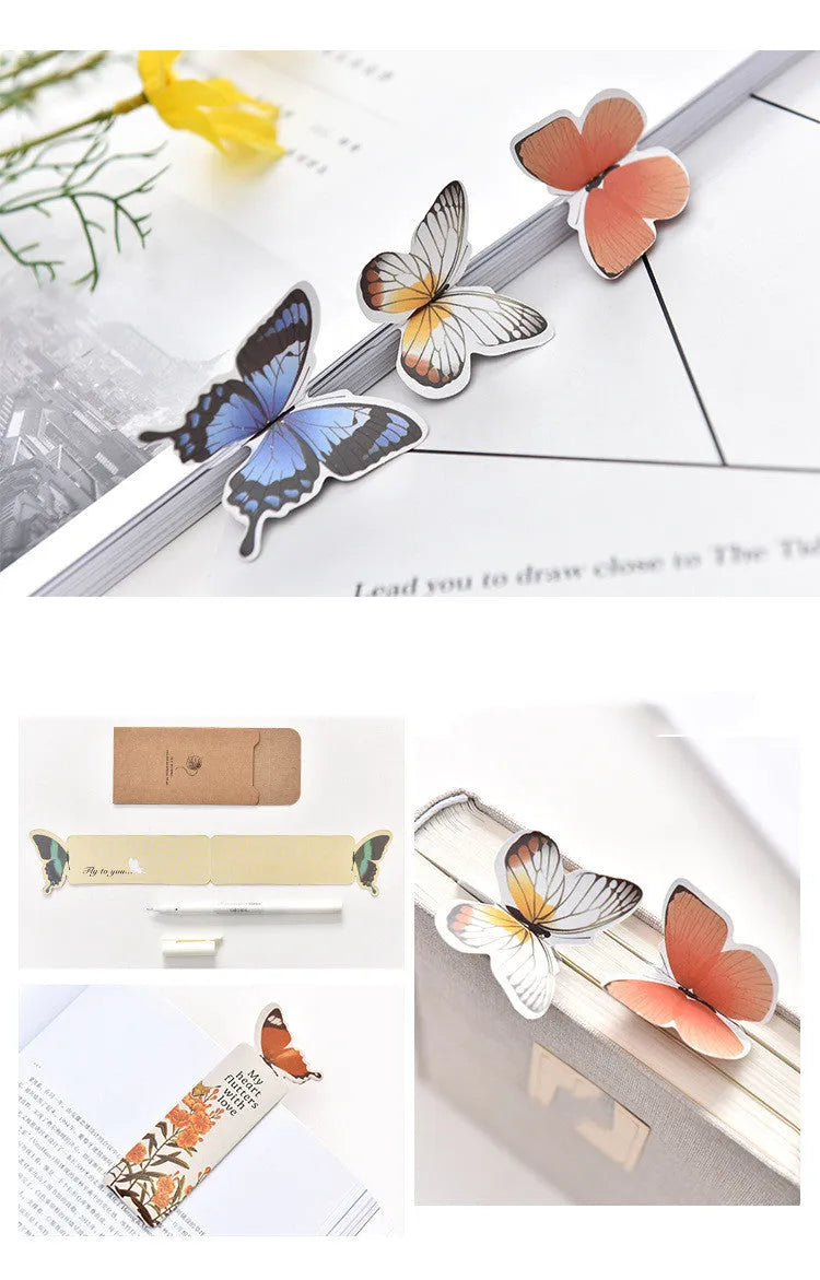 Butterfly-shaped paper bookmark measuring 13.5cm by 5.5cm with creative stationery design