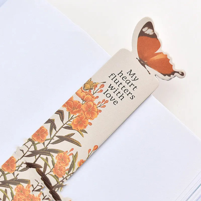 Butterfly-shaped paper bookmark measuring 13.5cm by 5.5cm with creative stationery design