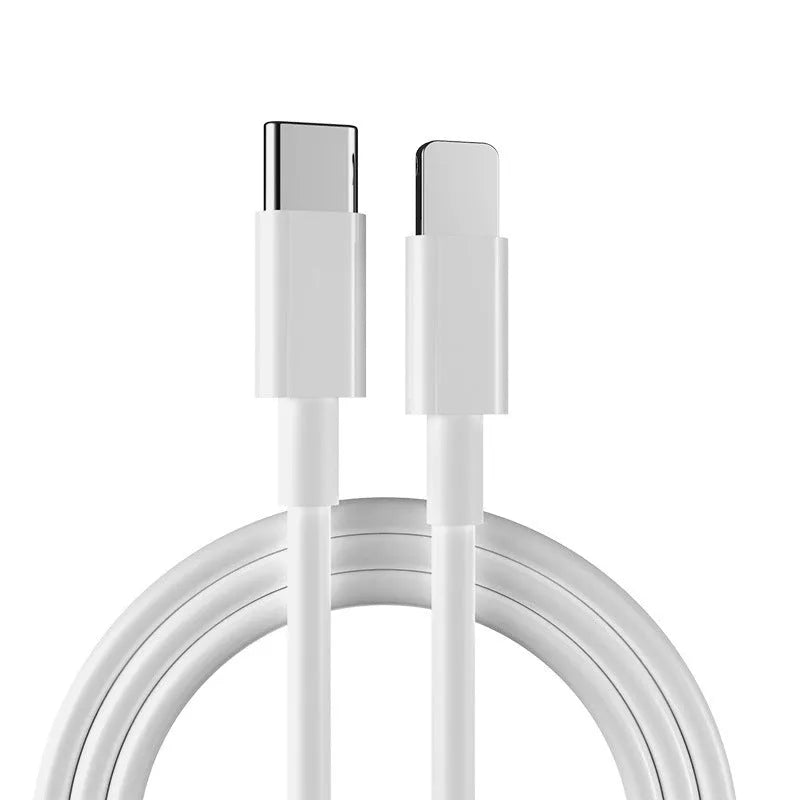 White 20W USB-C fast charger and 1 metre cable for iPhone and iPad.
