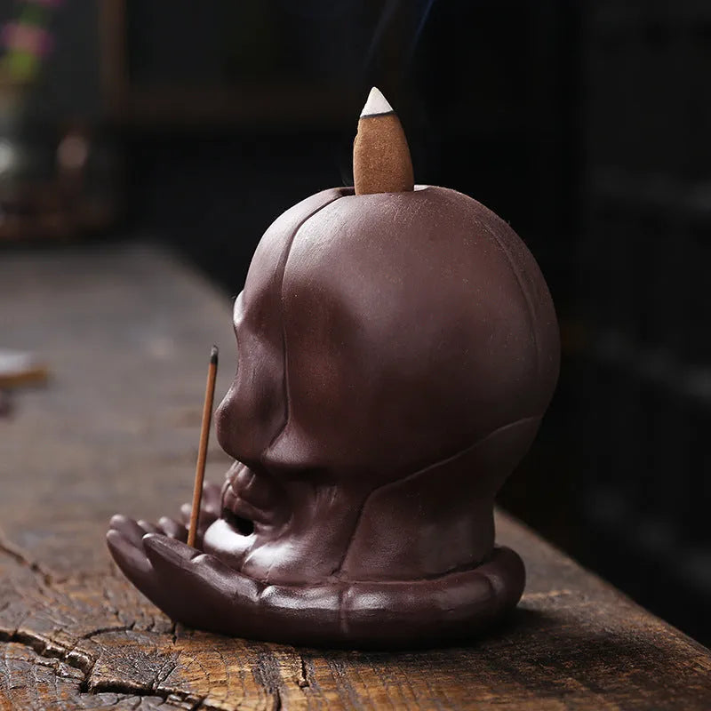 Purple clay zisha Halloween reflux incense burner, 10.5cm tall, with downward smoke effect