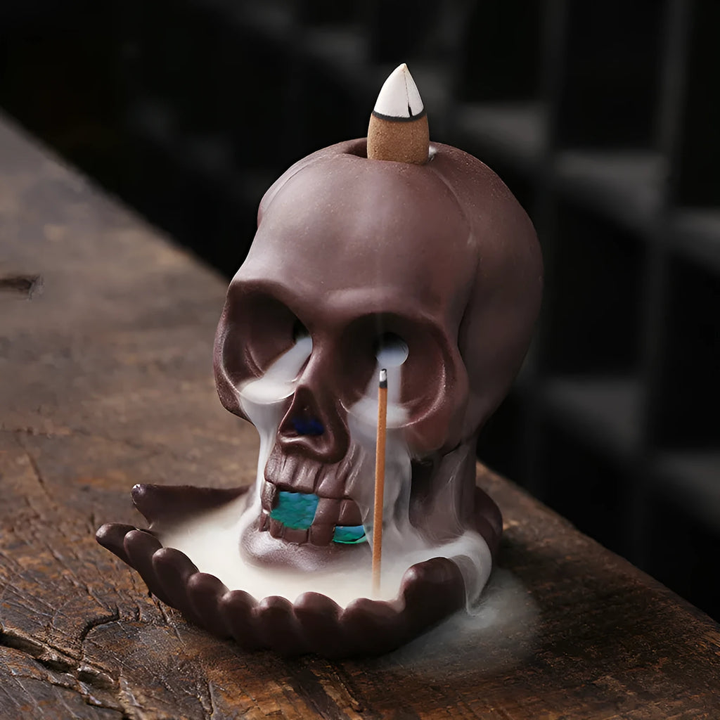 Purple clay zisha Halloween reflux incense burner, 10.5cm tall, with downward smoke effect