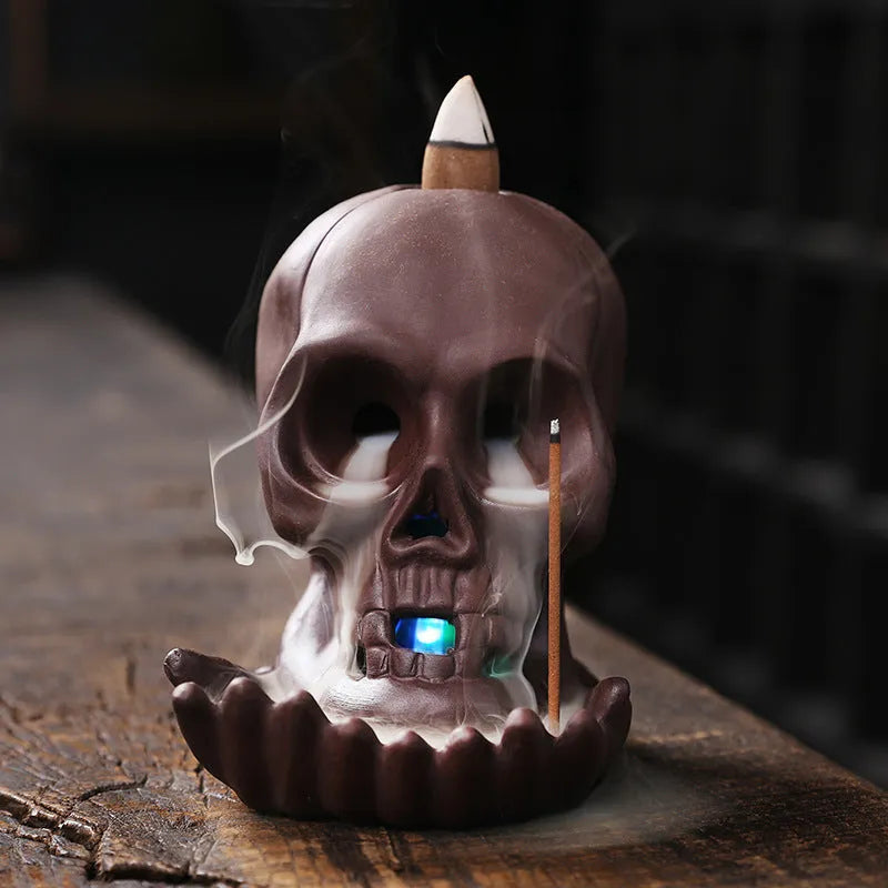 Purple clay zisha Halloween reflux incense burner, 10.5cm tall, with downward smoke effect