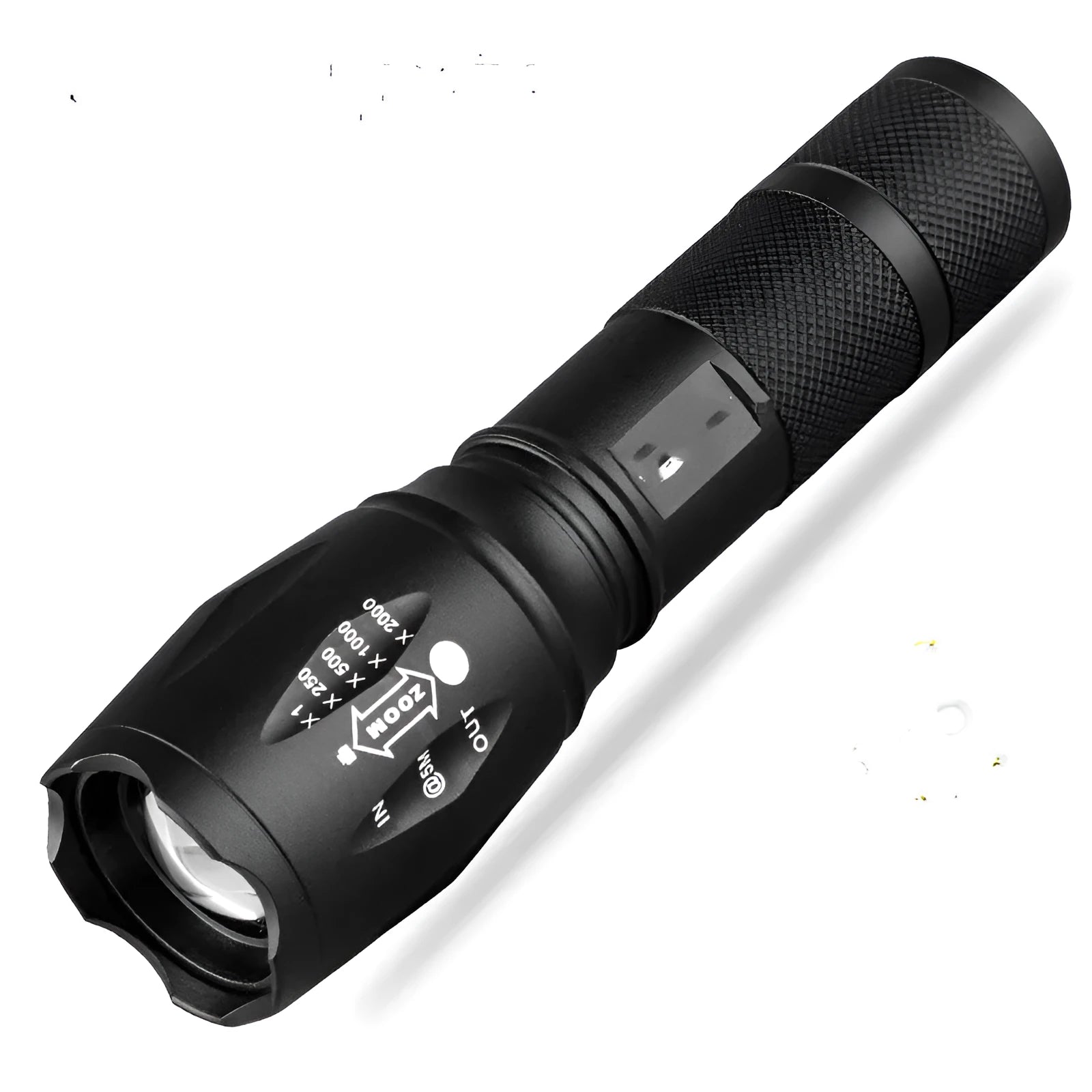 Shustar 10W rechargeable LED flashlight in black, portable hand torch for camping and home use