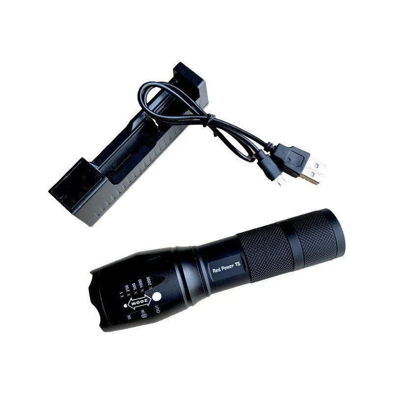 Shustar 10W rechargeable LED flashlight in black, portable hand torch for camping and home use