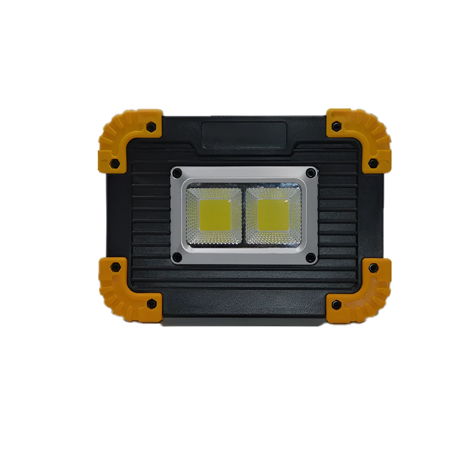 Rechargeable double square COB searchlight work light with dual battery options.