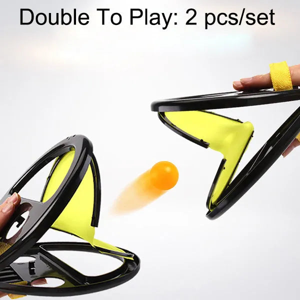 Yellow ABS hand catching ball and racket set, 20cm diameter, for ages 7-14, indoor outdoor play