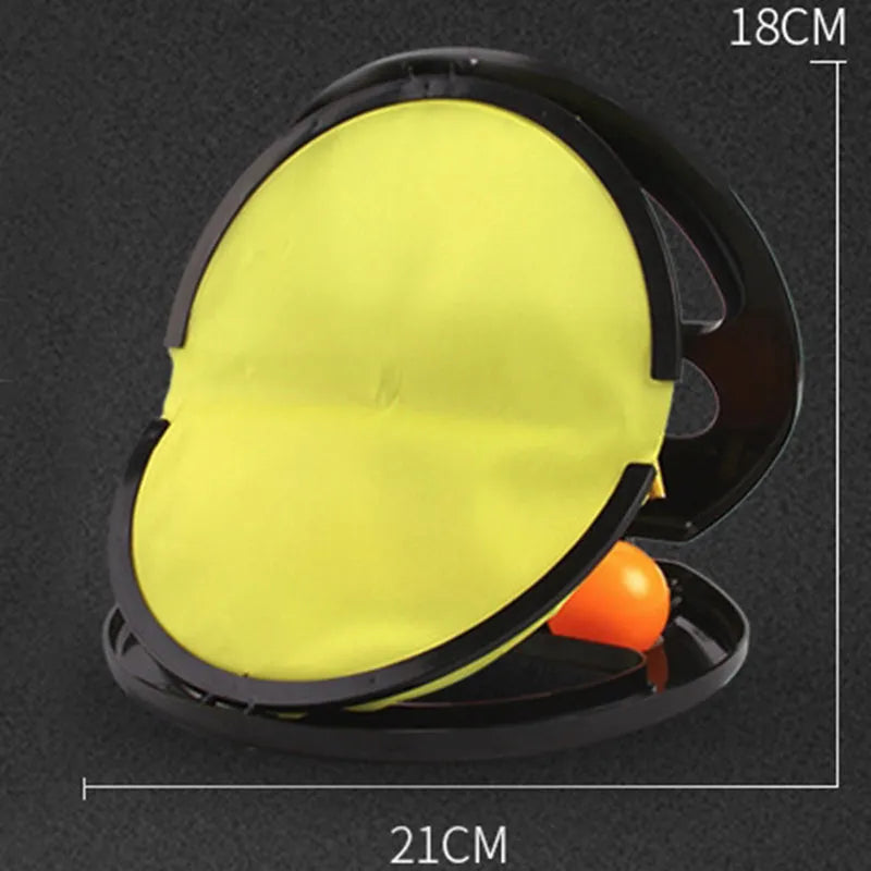 Yellow ABS hand catching ball and racket set, 20cm diameter, for ages 7-14, indoor outdoor play