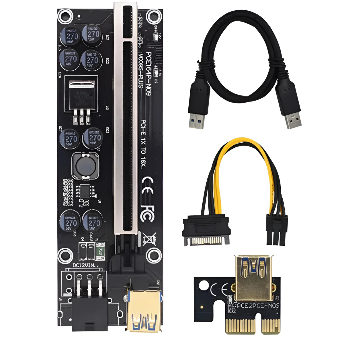Riser Card 009s Plus PCI-E PCI Express 16X to 1X USB 3.0 extender 60cm cable black colour
