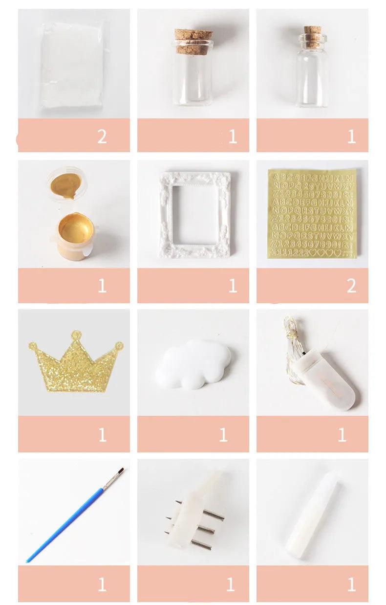 Modern DIY baby hand and foot print anniversary frame in white, shown on a shelf.