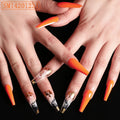 Trapezoidal coffin press-on fake nails with 5g nail sequins, available in twelve colour codes for wearable nail art.