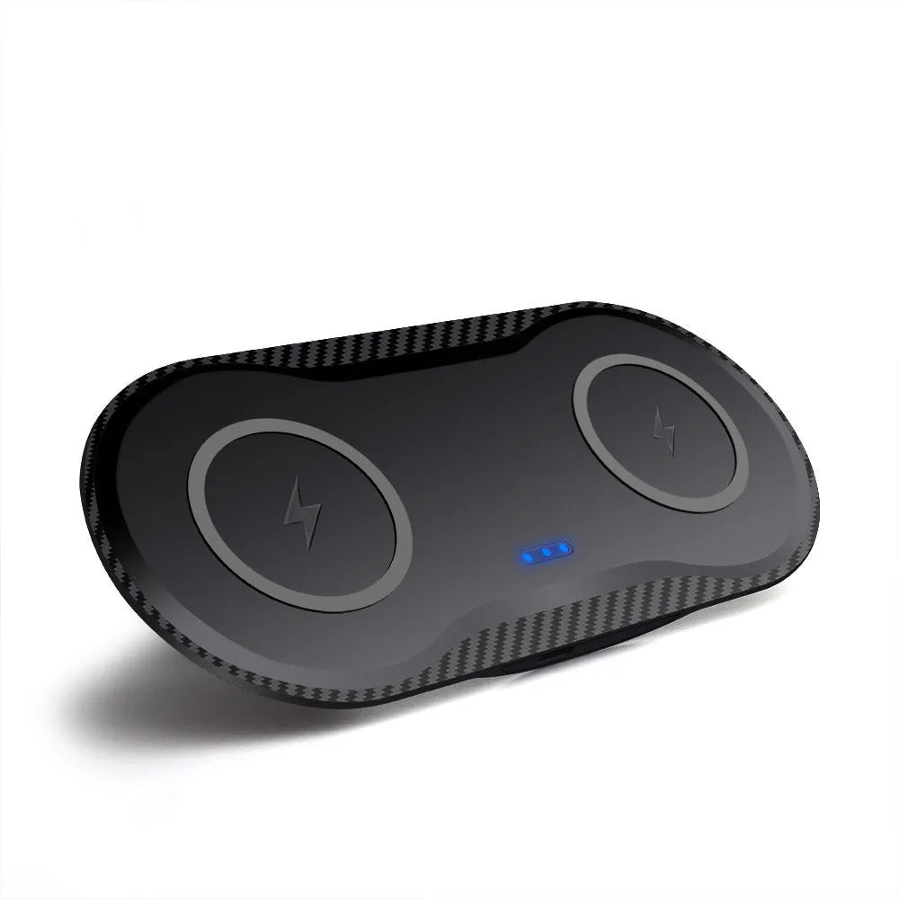 Black dual 15W wireless charging pad with indicator light and Type-C input