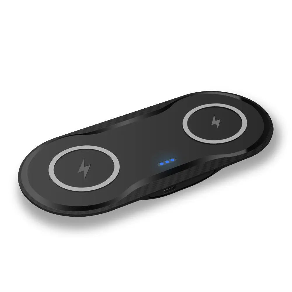 Black dual 15W wireless charging pad with indicator light and Type-C input