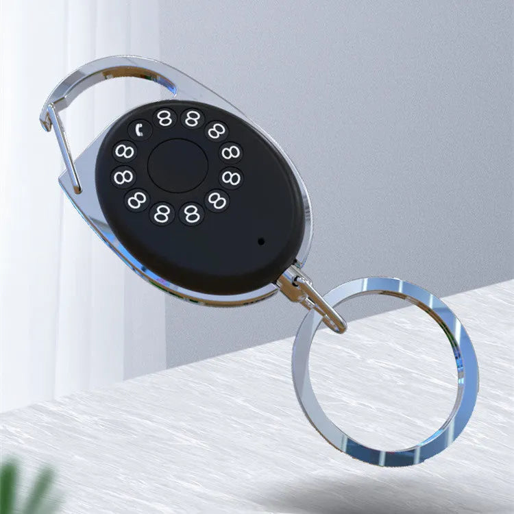 Black Bluetooth anti-lost tracking device with metal keychain loop and selfie function