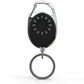 Black Bluetooth anti-lost tracking device with metal keychain loop and selfie function