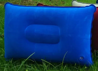 Rectangular PVC inflatable travel pillow 38x24cm in blue with soft flocking surface