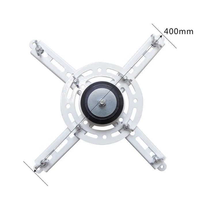 Electric ceiling projector lifting hanger with ultra-thin chassis and wireless remote control on a white background.