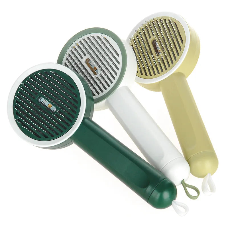 Hoopet 2-in-1 pet comb with UVC lamp, rounded teeth, hair removal brush for dogs and cats, ivory white olive green khaki yellow