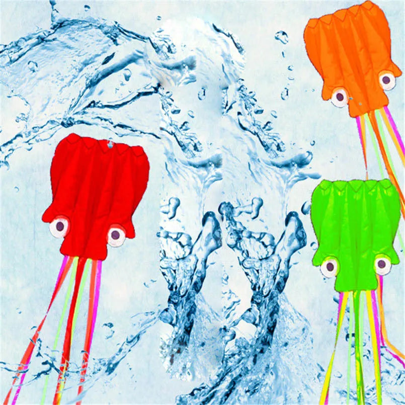 Large 4-metre octopus soft kite in red with 30-metre line and control handle on beach