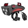 Black 4 in 1 cycling phone holder and front light with 4000mAh battery, mounted on handlebar