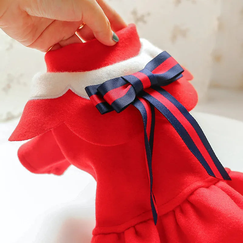 British style woolen cloth pet costume skirt for dog or cat in autumn winter, navy blue colour on model