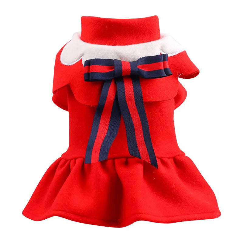 British style woolen cloth pet costume skirt for dog or cat in autumn winter, navy blue colour on model