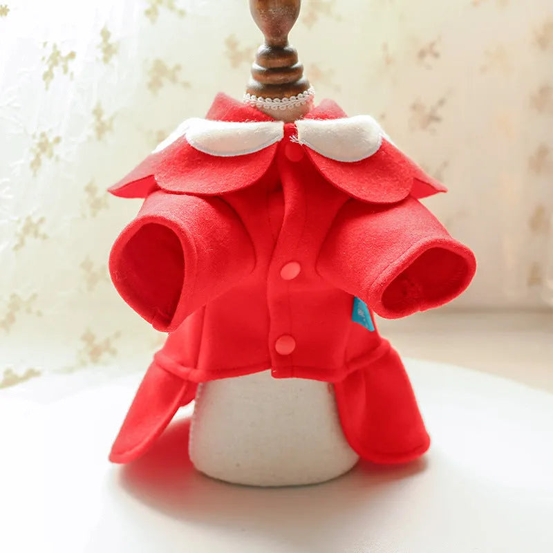 British style woolen cloth pet costume skirt for dog or cat in autumn winter, navy blue colour on model