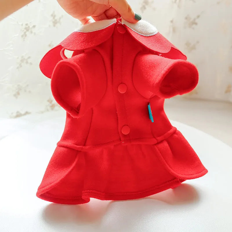 British style woolen cloth pet costume skirt for dog or cat in autumn winter, navy blue colour on model