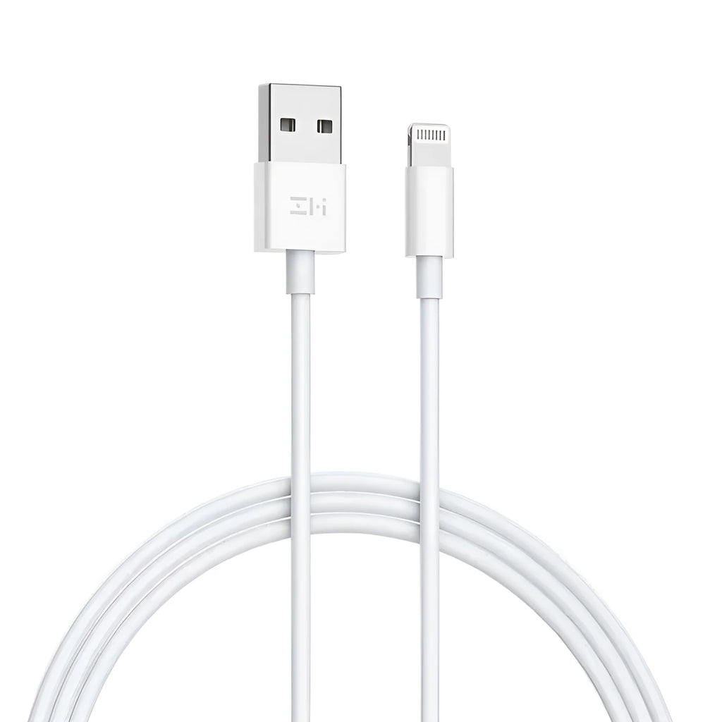 White 1 metre USB to Lightning 8-pin data cable for iPhone.