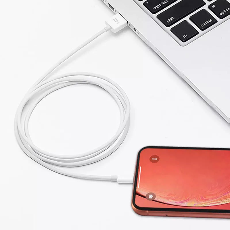 White 1 metre USB to Lightning 8-pin data cable for iPhone.