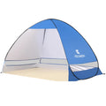 Ultra-light folding beach tent with steel frame, PE base and 200x120x130cm one-bedroom one-hall layout in blue.