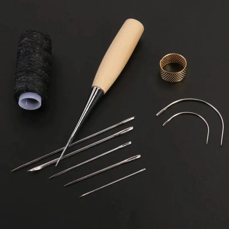 Leather craft tool set with four alloy steel implements for DIY leatherworking projects