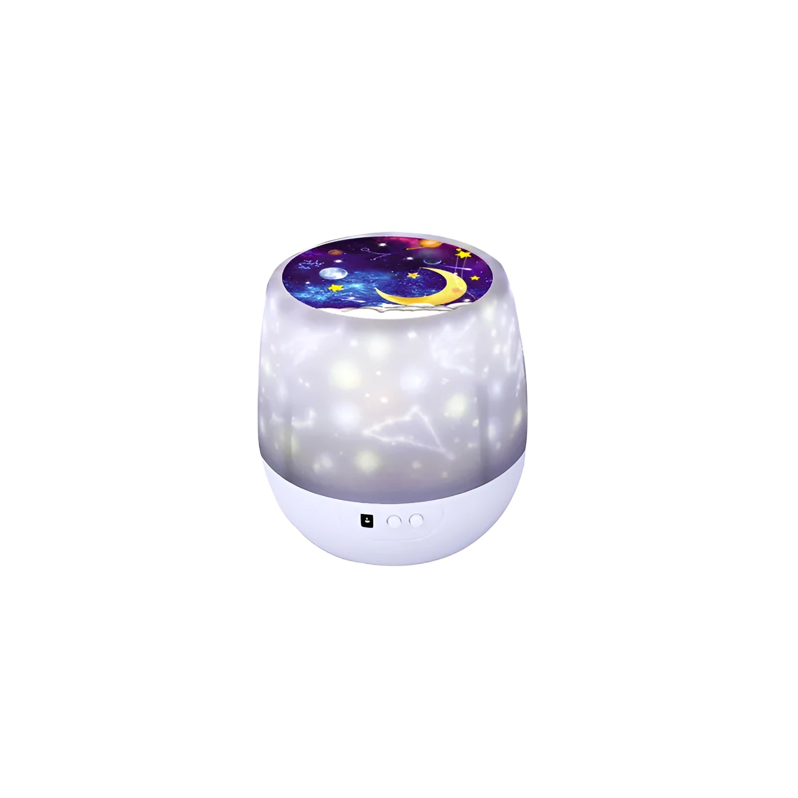 Pruixin rotating projector night light displaying star patterns on a bedroom wall.
