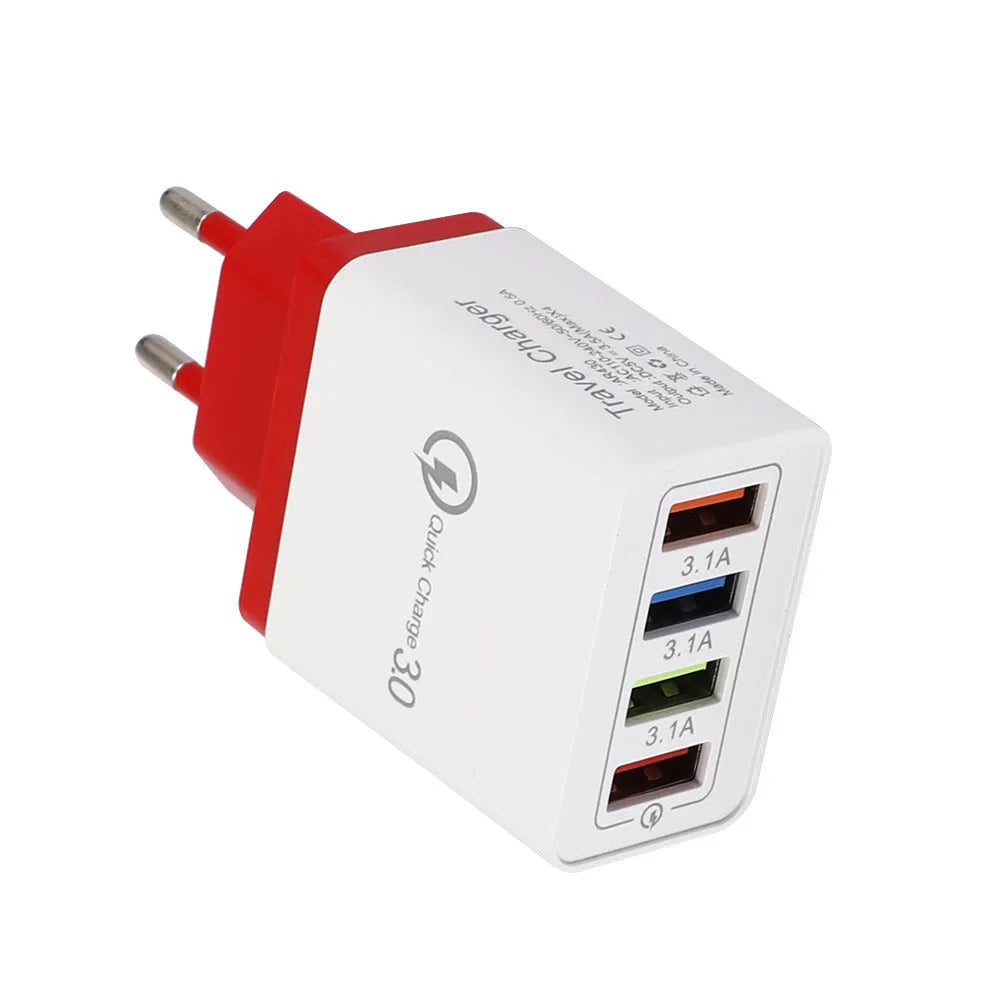 4USB mobile phone charger with luminous indicator in various colour options