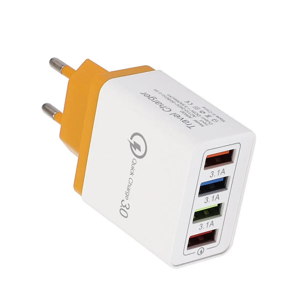 4USB mobile phone charger with luminous indicator in various colour options
