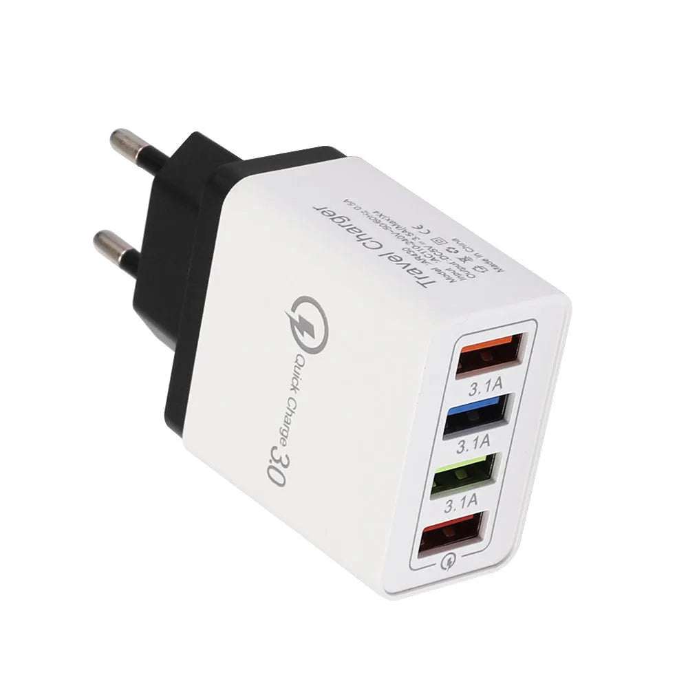 4USB mobile phone charger with luminous indicator in various colour options