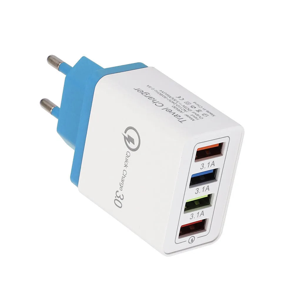 4USB mobile phone charger with luminous indicator in various colour options
