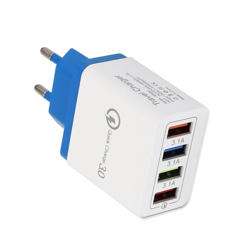 4USB mobile phone charger with luminous indicator in various colour options