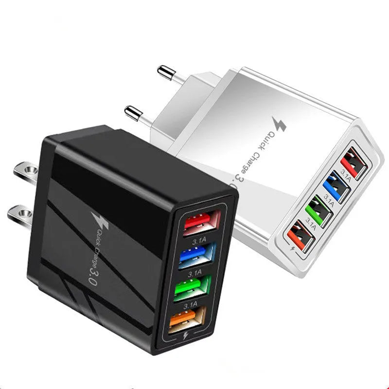 4USB mobile phone charger with luminous indicator in various colour options