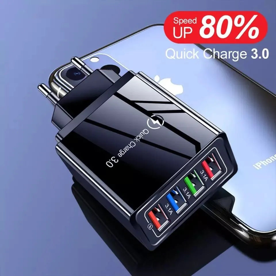 4USB mobile phone charger with luminous indicator in various colour options