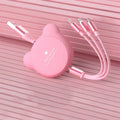 Telescopic bear-shaped 3-in-1 charging cable extended, showing Mini USB, 30PIN, and Micro USB connectors.