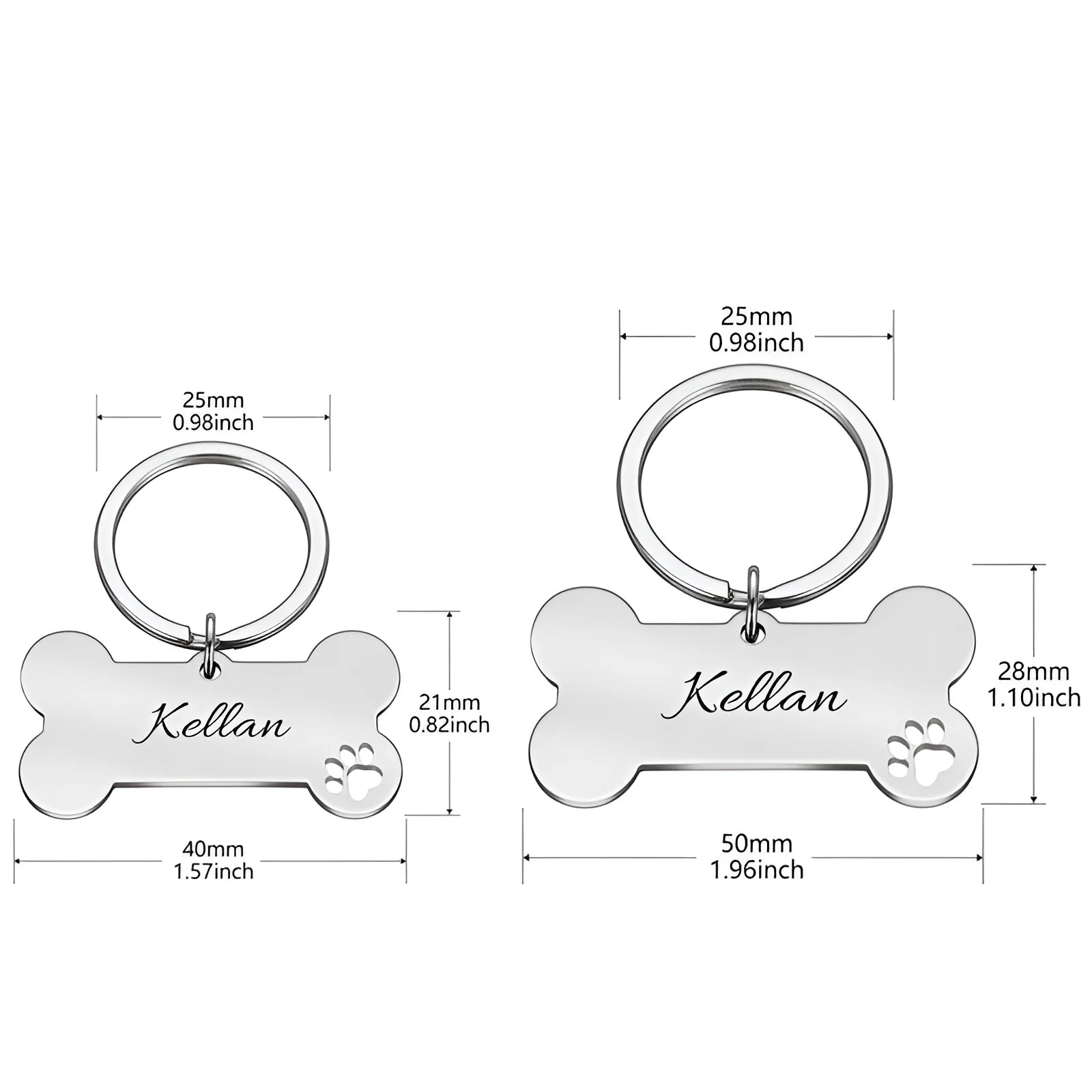 Stainless steel dog bone shaped pet identity tag in natural style with collar attachment ring