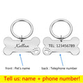 Stainless steel dog bone shaped pet identity tag in natural style with collar attachment ring